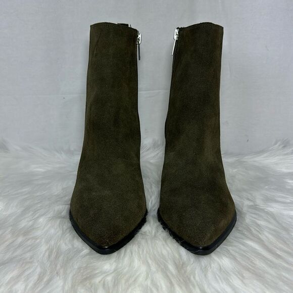 Marc Fisher Mariel Olive Green Leather Block Heel Booties Sz 8.5 - Picture 2 of 7